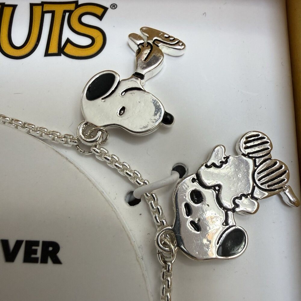 Peanuts Friends Forever Snoopy Woodstock Adjustable Bracelet Fine Silver Plated - Picture 3 of 7
